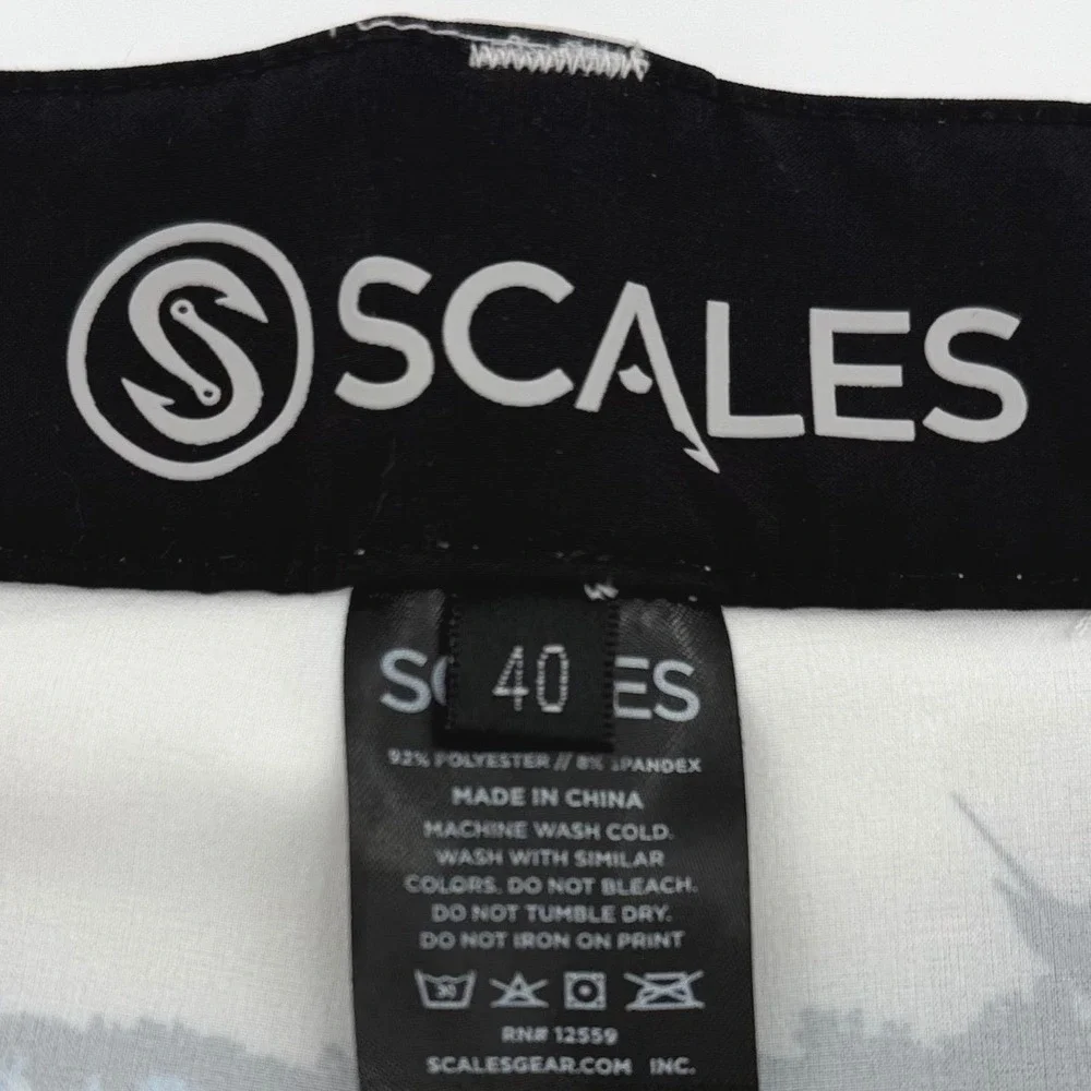 Scales White with Black/Blue Marlin Stripe Performance Fishing Shorts Mens40